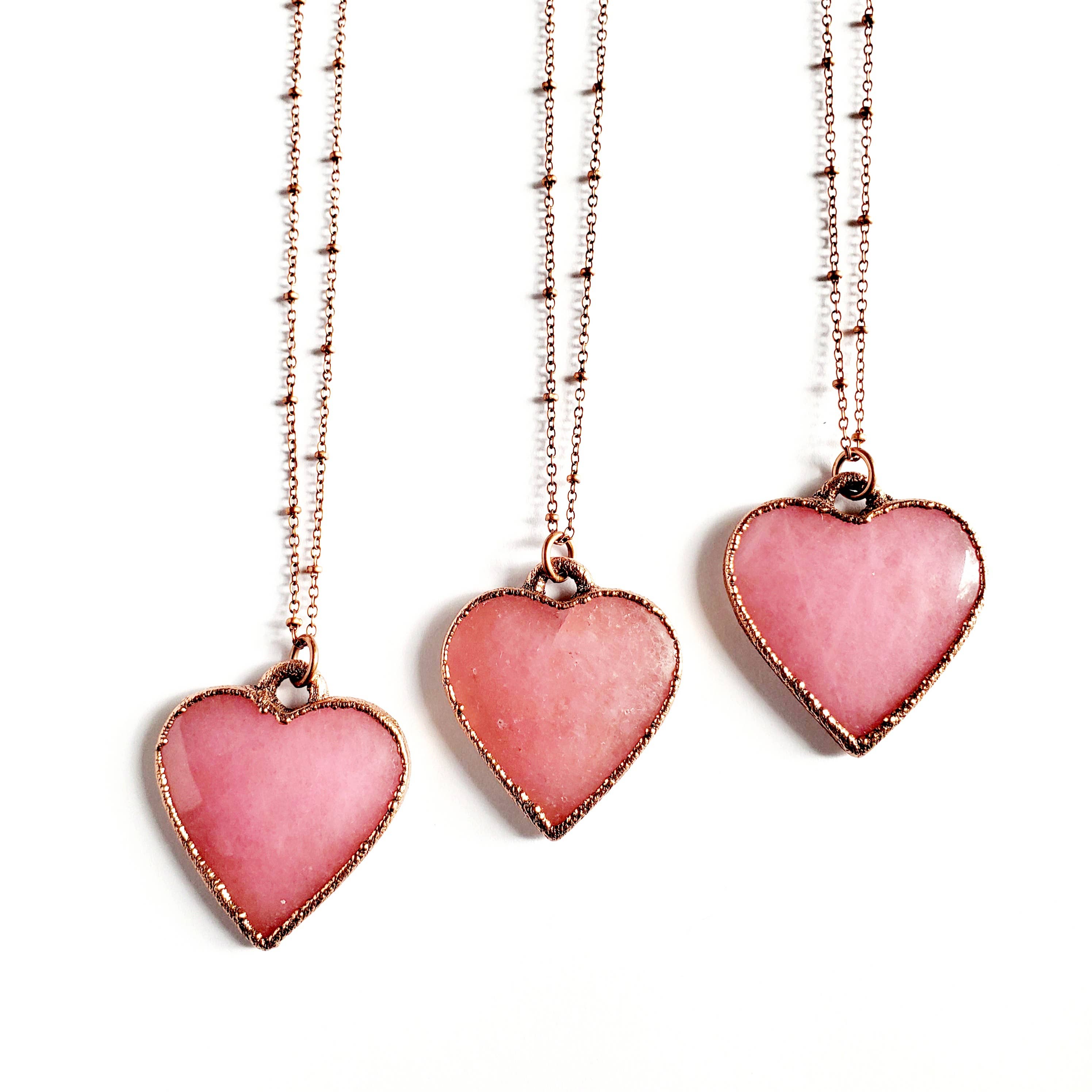 Rose Quartz Heart Necklace - 20" Copper Chain