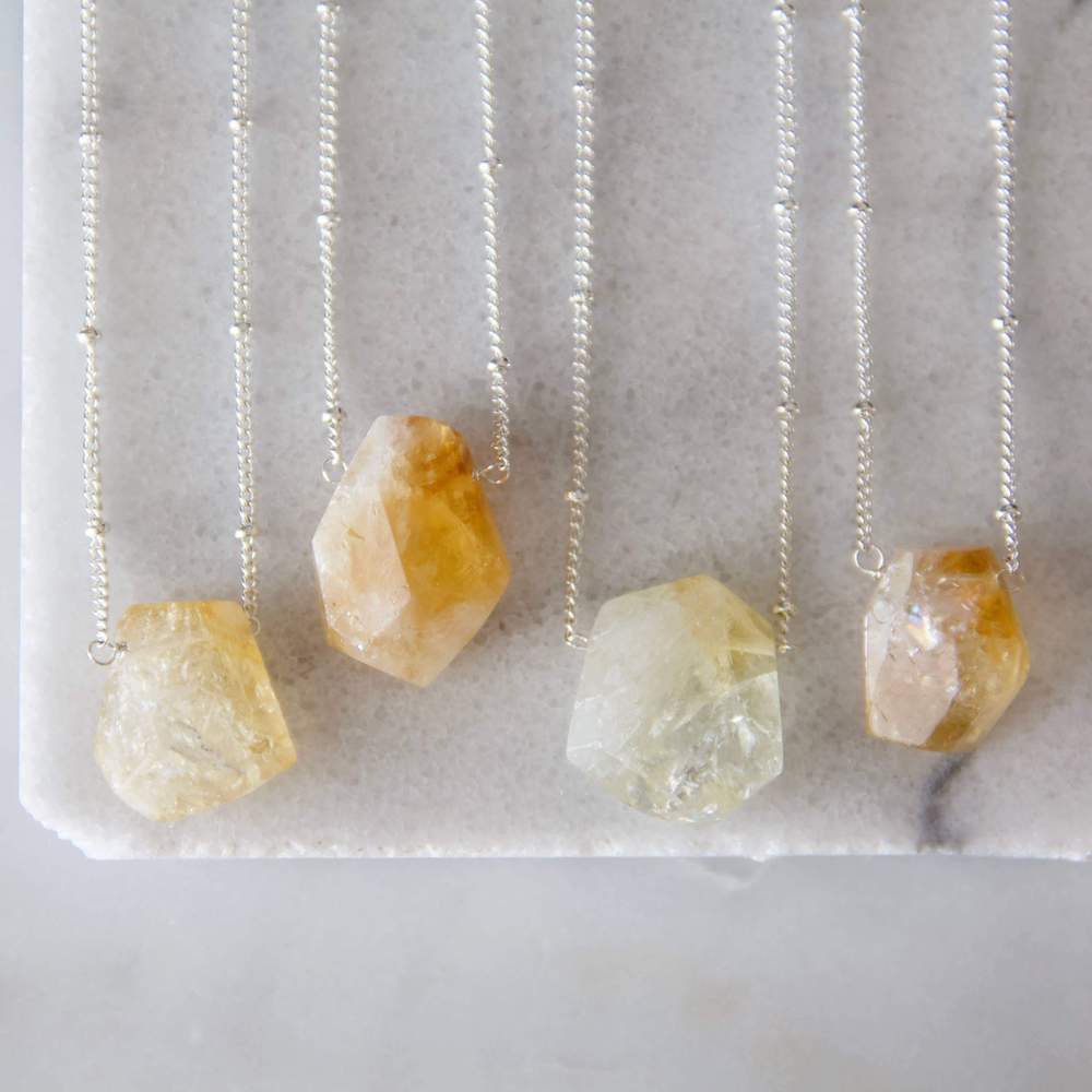 Citrine Nugget Necklace - Silver Filled Chain
