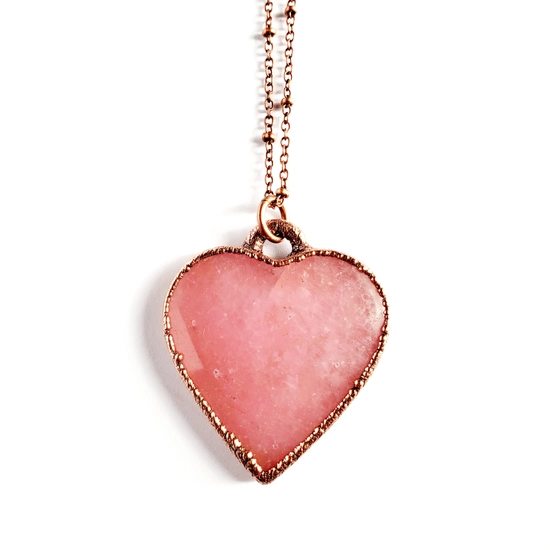 Rose Quartz Heart Necklace - 20" Copper Chain